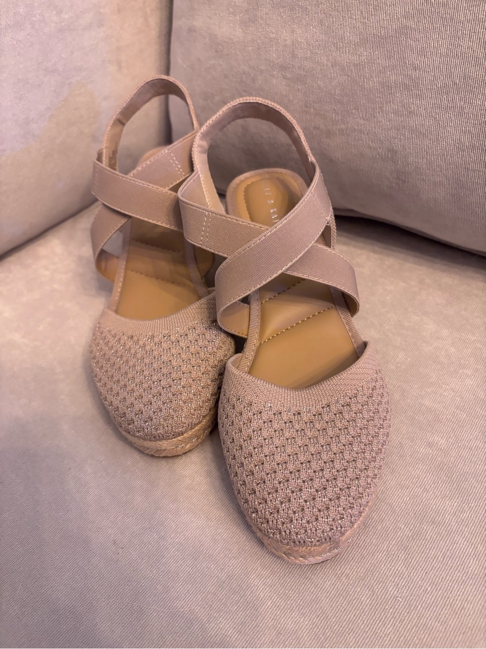 Kelly & Katie Dusty Pink Knit Espadrille Wedge Sandals